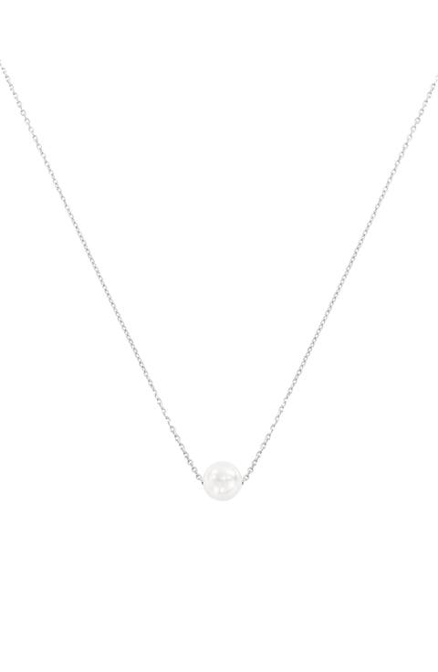 Sterling Silver 18k Gold Plated Abby Single Pearl Necklace Holiday Gift Idea