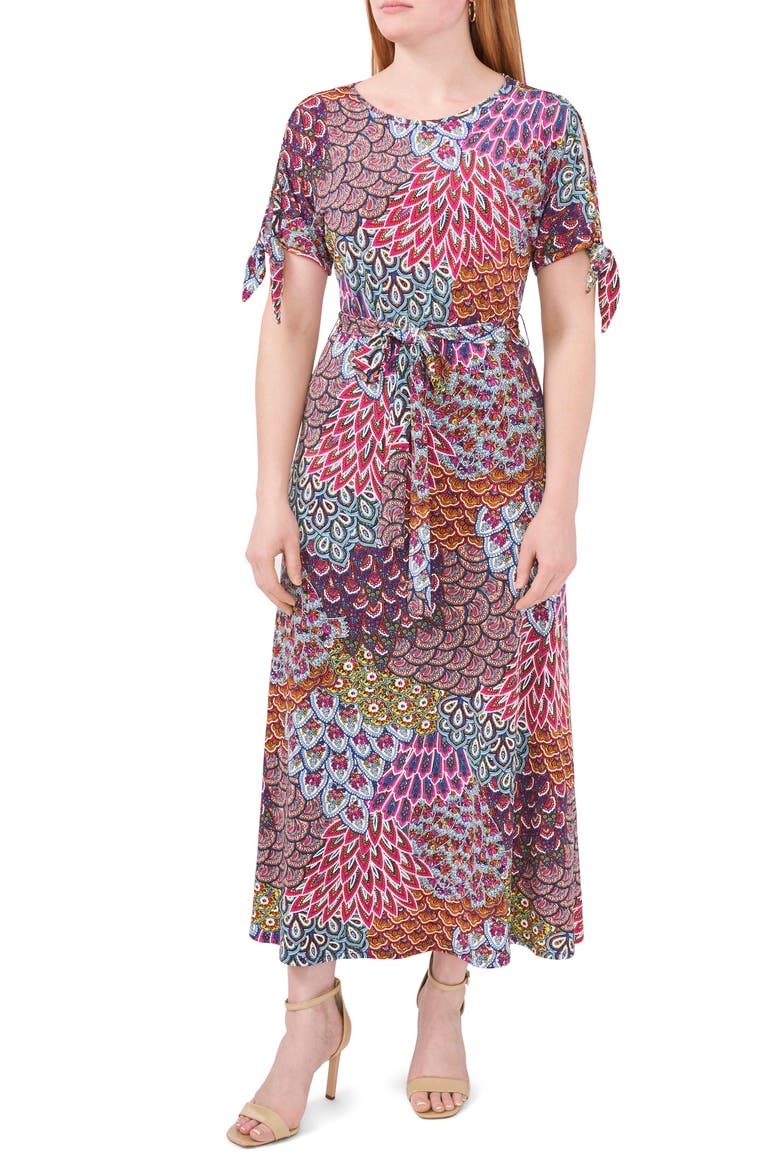 Split Sleeve Midi Dress, Main, color, SUNLIGHT/MULTI