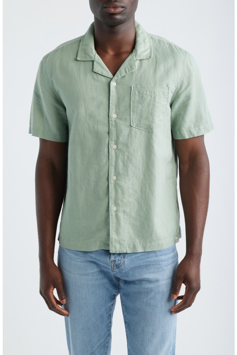 Foster Linen & Cotton Camp Shirt, Main, color, FADED MOSS