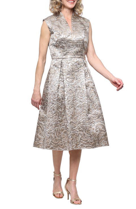 Metallic Jacquard Midi Cocktail Dress