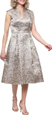 Alex Evenings Metallic Jacquard Midi Cocktail Dress