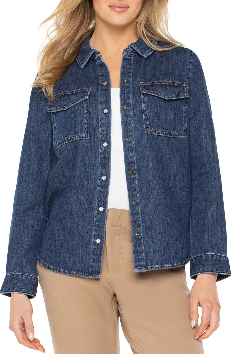 Liverpool Los Angeles Denim Snap-Up Shirt, Main, color, North Shore