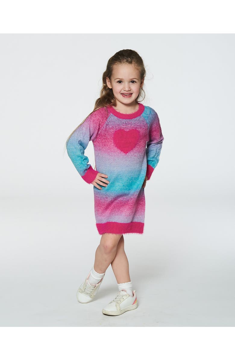 Deux par Deux Girl's Knit Dress With Heart Gradient Candy Pink And Blue, Alternate, color, 