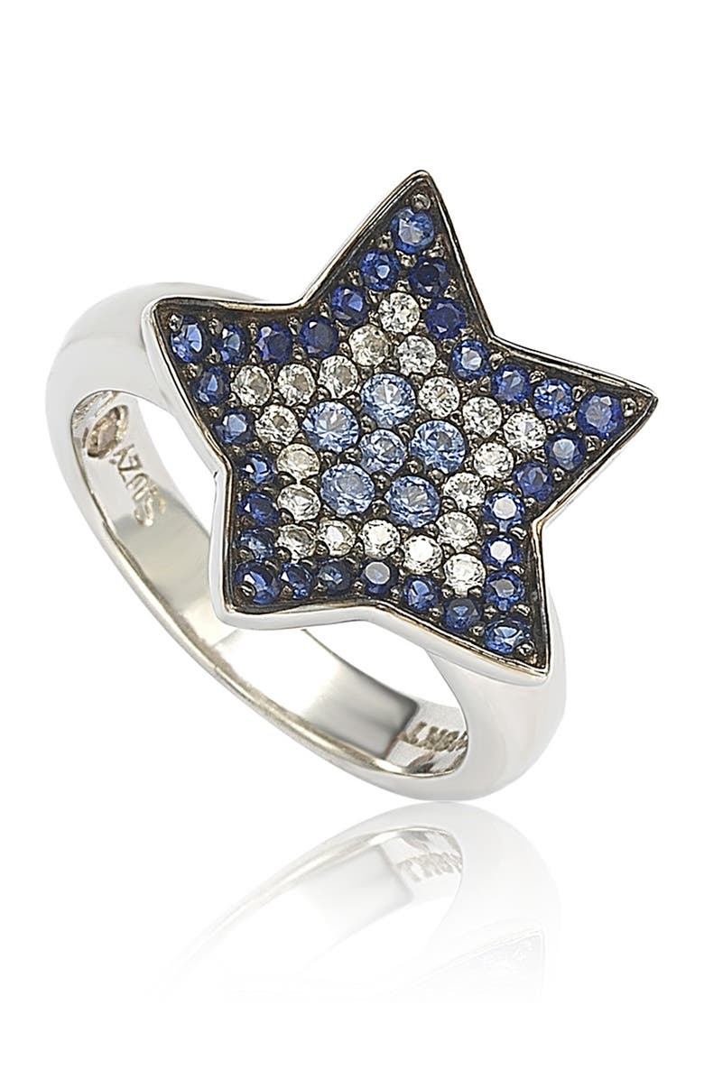 SUZY LEVIAN Sterling Silver Sapphire Brown Diamond Accent Star Ring - 0.02 ctw, Main, color, Blue