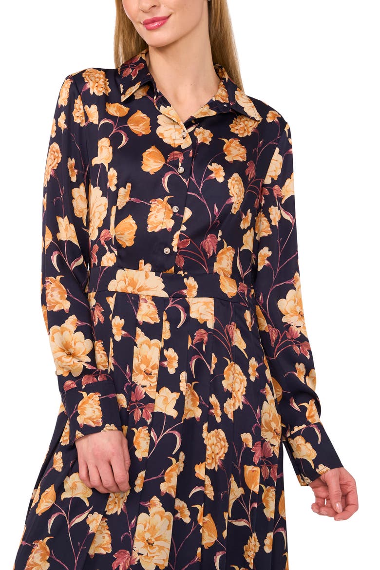 Floral Long Sleeve Midi Shirtdress, Alternate, color, BARITONE BLUE