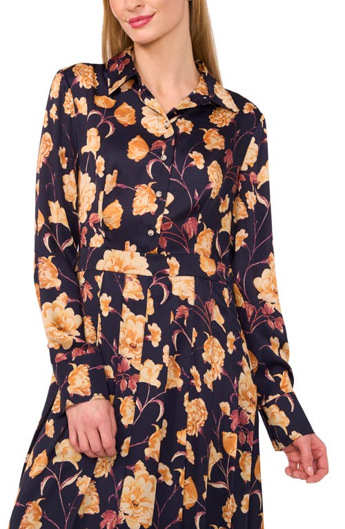 Ted Baker Floral Long Sleeve Midi Shirtdress In Blue