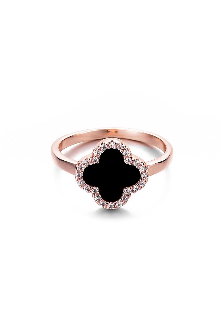 Enamel & Crystal Clover Ring, Main, color, BLACK