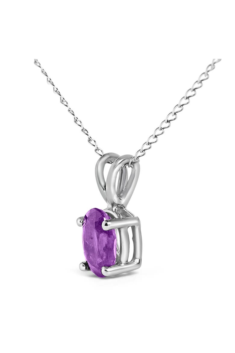 14K Gold 6x4MM Oval Shaped Gemstone Solitaire Pendant Necklace, Alternate, color, Purple Amethyst | White