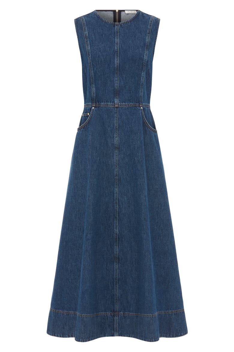 Waterlily Sleeveless Organic Cotton Denim Dress, Alternate, color, MID BLUE