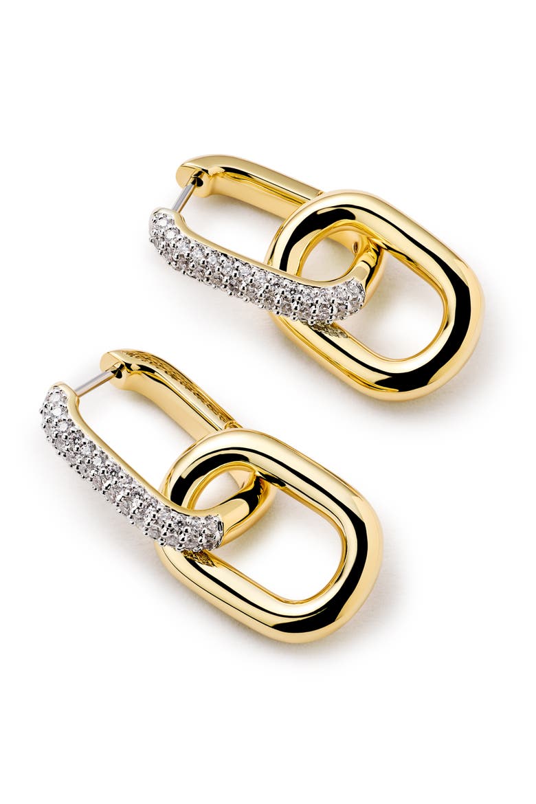 Ash Double Pavé Hoop Earrings, Alternate, color, GOLD / CLEAR