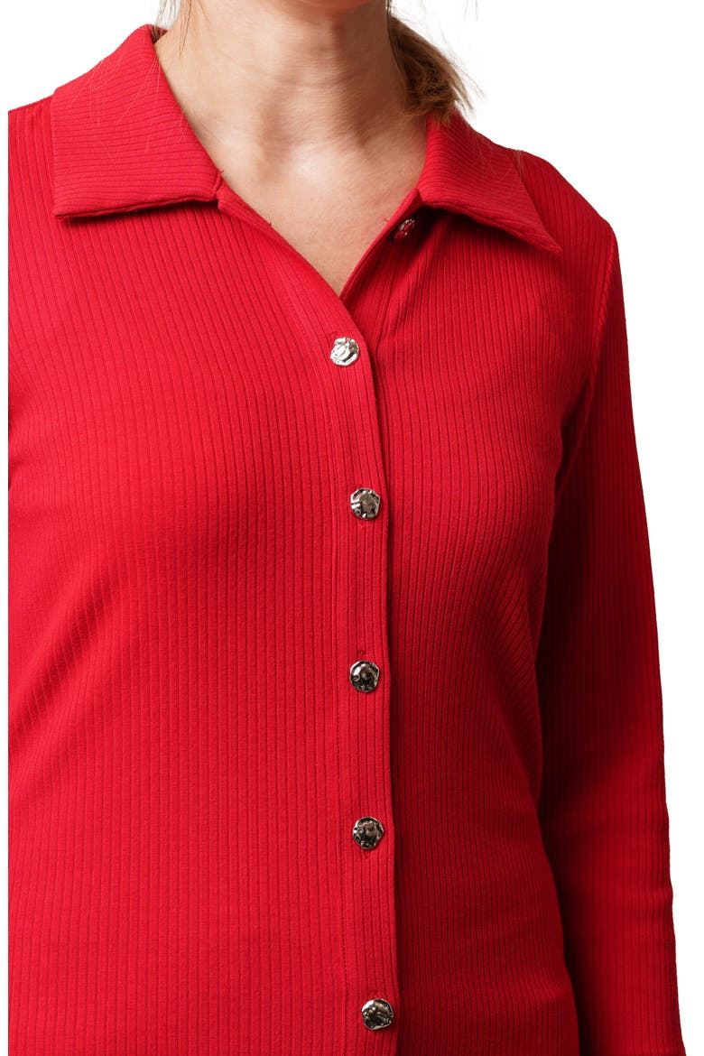 Buttoned Ribbed Knit Top, Alternate, color, SALSA