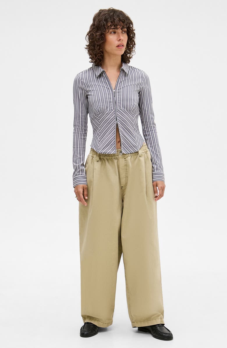 BDG Urban Outfitters Hailey Stripe Zip-Up Shirt, Alternate, color, Grey