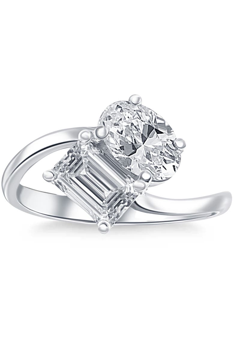 2 1/4Ct TW Toi et Moi Oval And Emerald Cut Engagement Ring Gold Lab Grown, Main, color, 14k White Gold