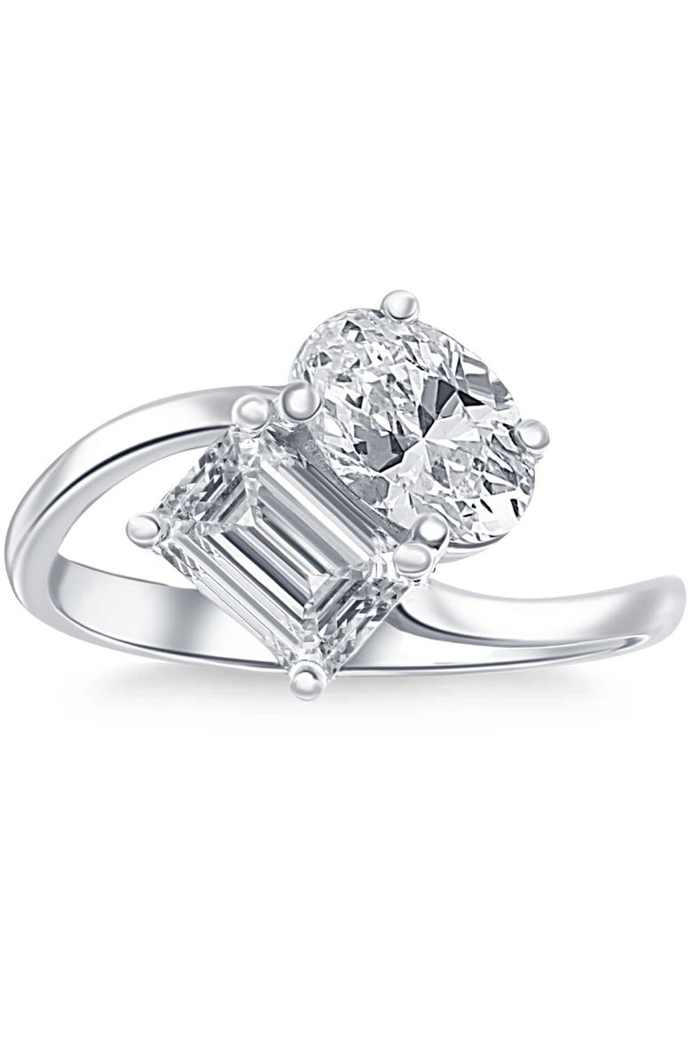 Bliss Diamond 2 1/4Ct TW Toi et Moi Oval And Emerald Cut Engagement Ring Gold Lab Grown, Main, color, 14K White Gold