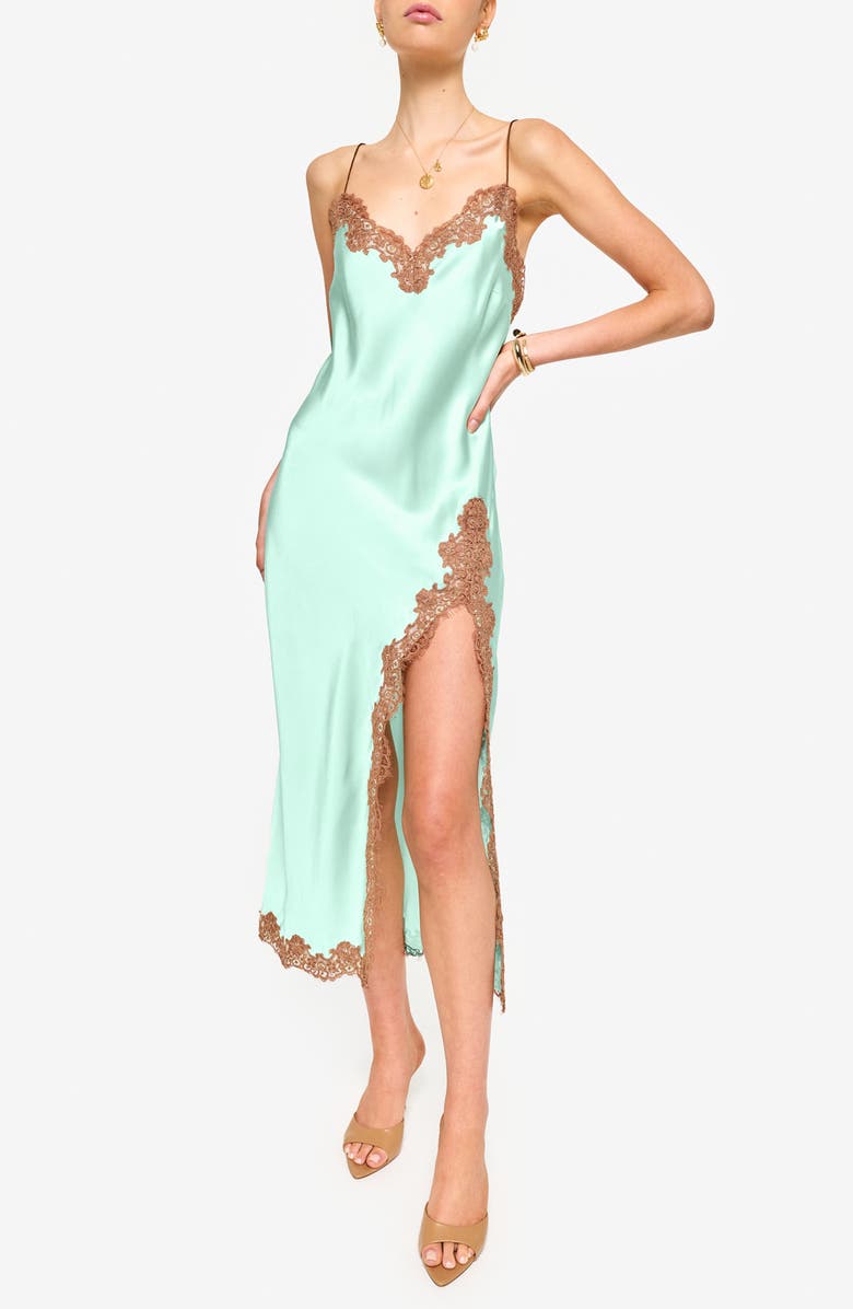 CAMI NYC Peride Lace Detail Silk Charmeuse Slipdress, Main, color, 