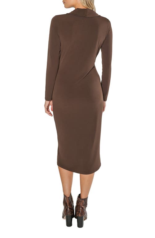 Matty M . Leo Long Sleeve Draped Faux Wrap Midi Dress In Gray