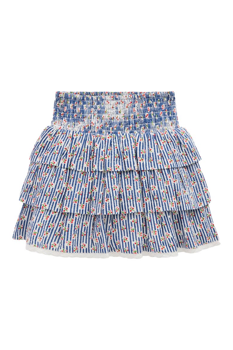 Kids' Smocked Waist Ruffle Skirt, Main, color, BLUEJAY CHERRY STRIPE