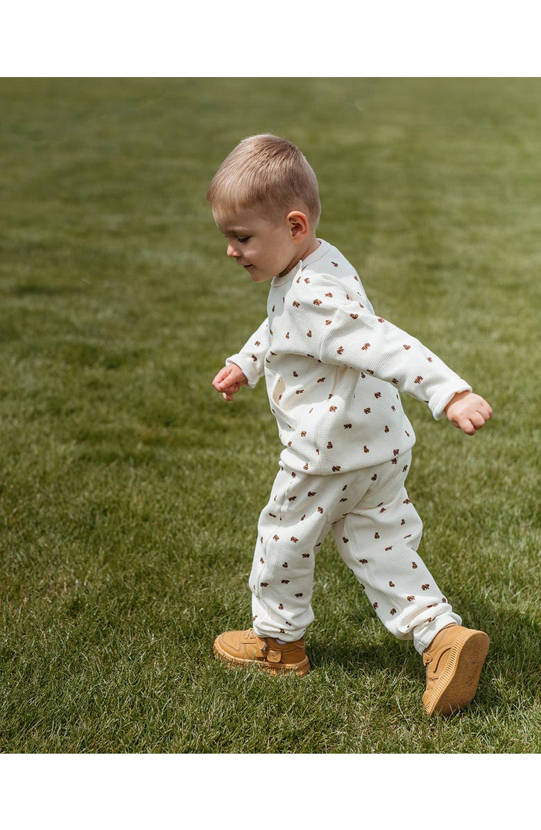 Milkbarn Waffle Knit Printed Sweater, Alternate, color, Little Bear