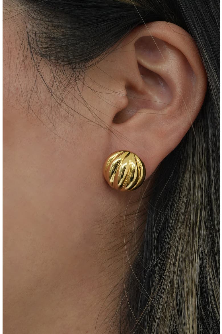 Ribbed Button Stud Earrings, Alternate, color, GOLD