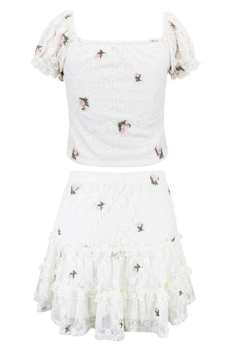 Kids' Embroidered Lace 2-Piece Skirt Set, Alternate, color, WHITE