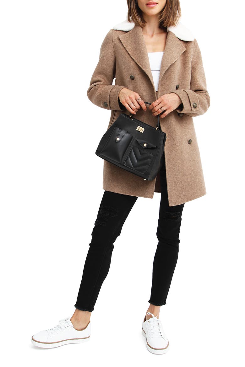BELLE AND BLOOM Liberty Faux Shearling Collar Wool Blend Coat, Alternate, color, OAT