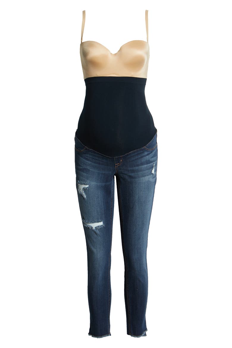 Maternity Distressed Step Hem Skinny Jeans, Alternate, color, ELENI