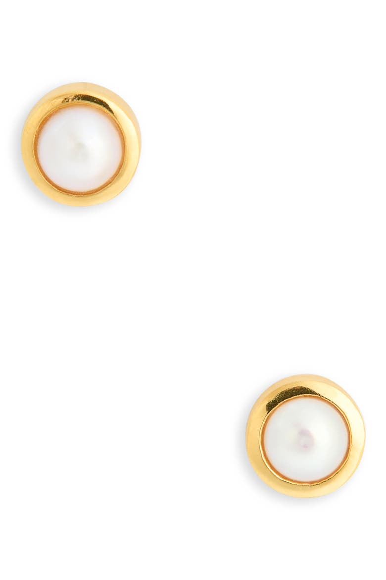 Signature Genuine Freshwater Pearl Stud Earrings, Main, color, YELLOW GOLD/ PEARL