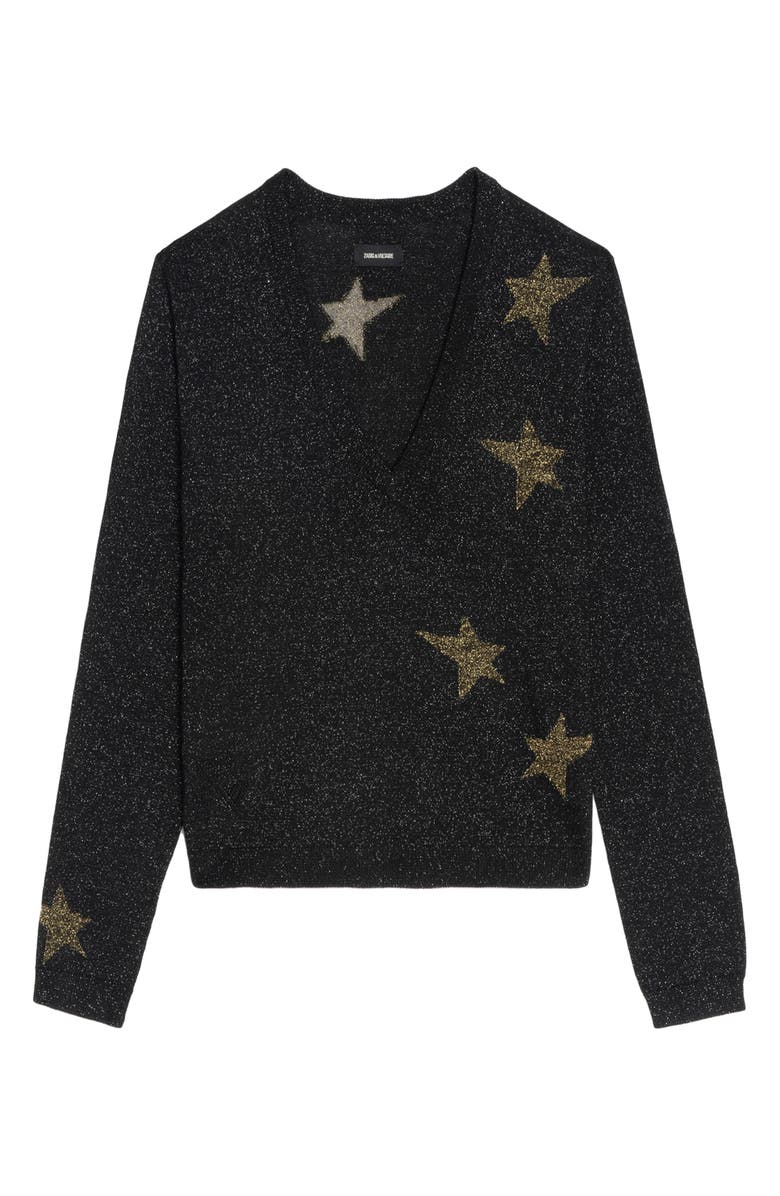 Zadig & Voltaire Rivy Stars Metallic Wool Blend Sweater, Alternate, color, Black