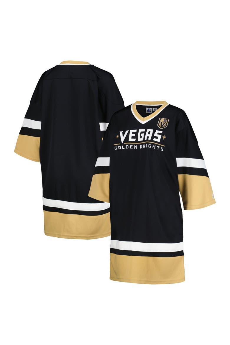 Women's Starter Black Vegas Golden Knights Hurry-Up Offense Boxy V-Neck Half-Sleeve Sneaker Dress, Alternate, color, Black
