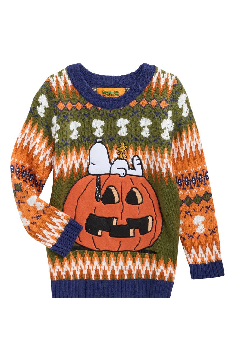 PEANUTS Kids' Snoop Pumpkin Nap Sweater, Main, color, Olivine