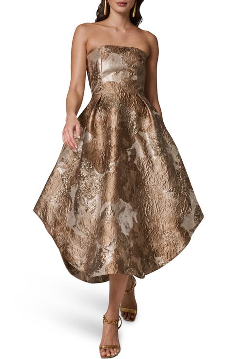 Metallic Jacquard Strapless Gown