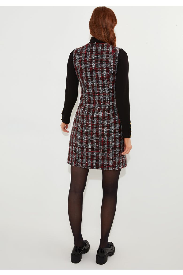 Sleeveless Tweed Dress, Alternate, color, RED PLAID
