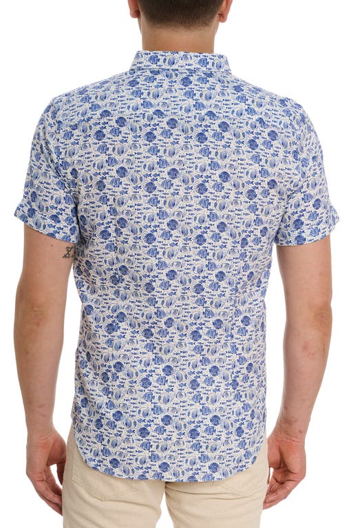 Robert Graham Fenwick Fish Print Short Sleeve Button-up Shirt In Blue