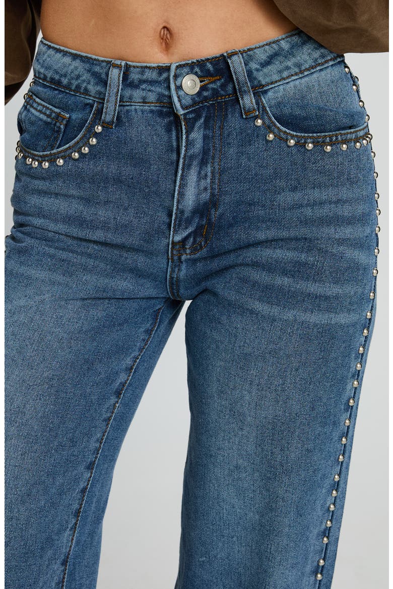 Saving Up Studded Straight Leg Jeans, Alternate, color, MID BLUE