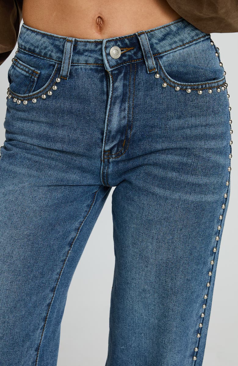 Princess Polly Saving Up Studded Straight Leg Jeans, Alternate, color, Mid Blue
