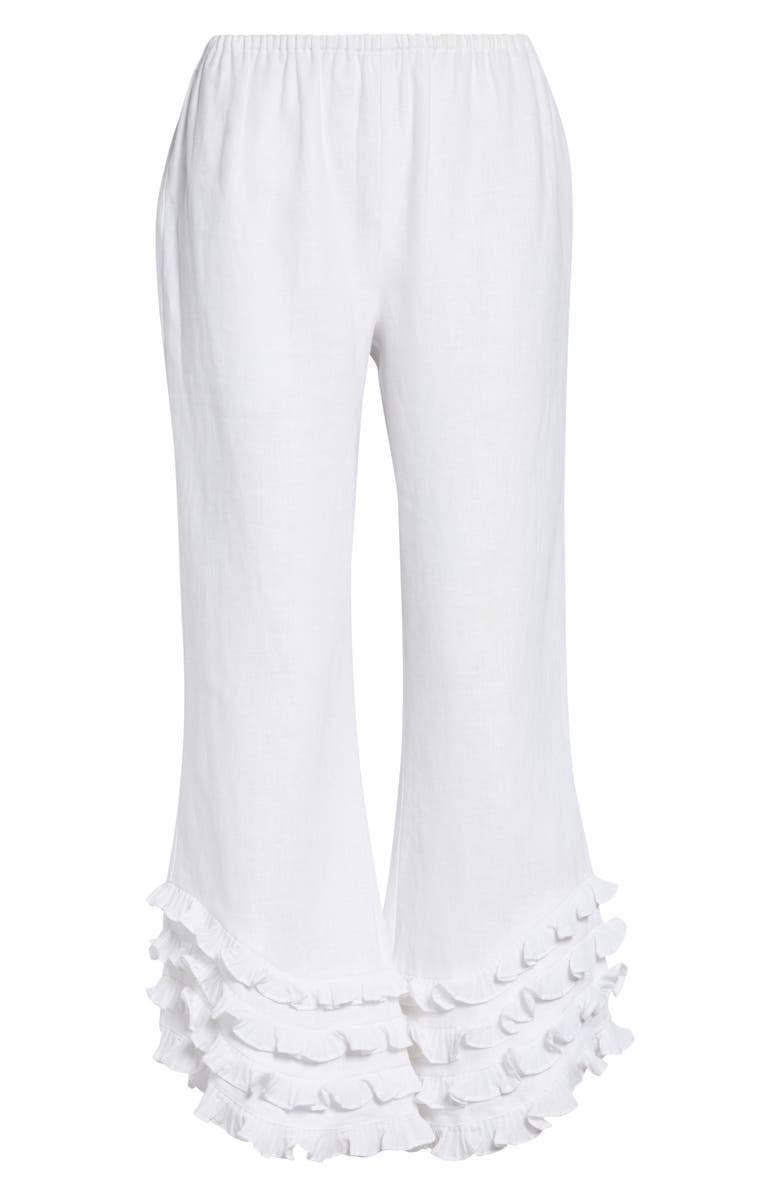 POSSE Florence Ruffle Detail Crop Linen Pants, Alternate, color, Ivory