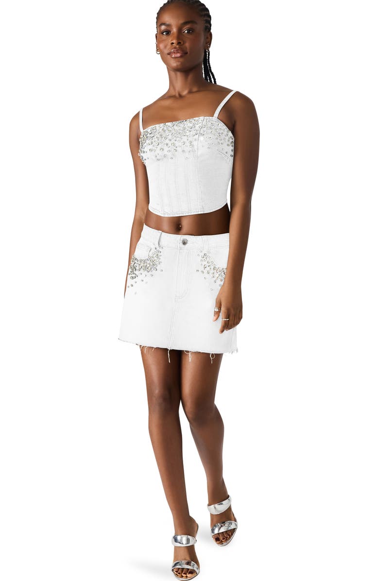 Steve Madden Eras Rhinestone Denim Crop Top, Alternate, color, White