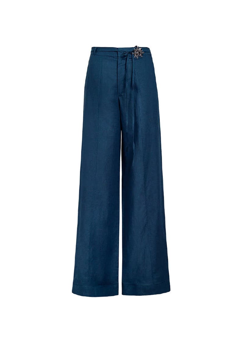 Sacred Sun Navy Wide Leg Zenda Linen Pant, Alternate, color, Navy Blue
