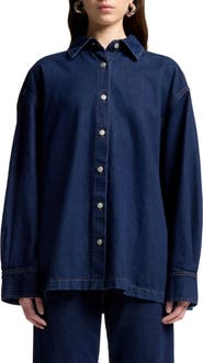 7 For All Mankind Pleated Oversize Cotton Denim Shirt