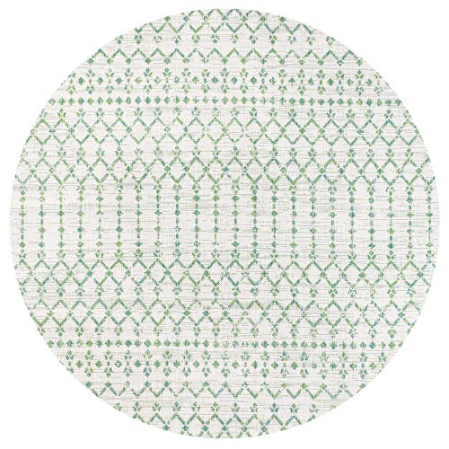 Jonathan Y Ourika Moroccan Geometric Textured Weave Indoor/outdoor Round Area Rug In Green/ivory