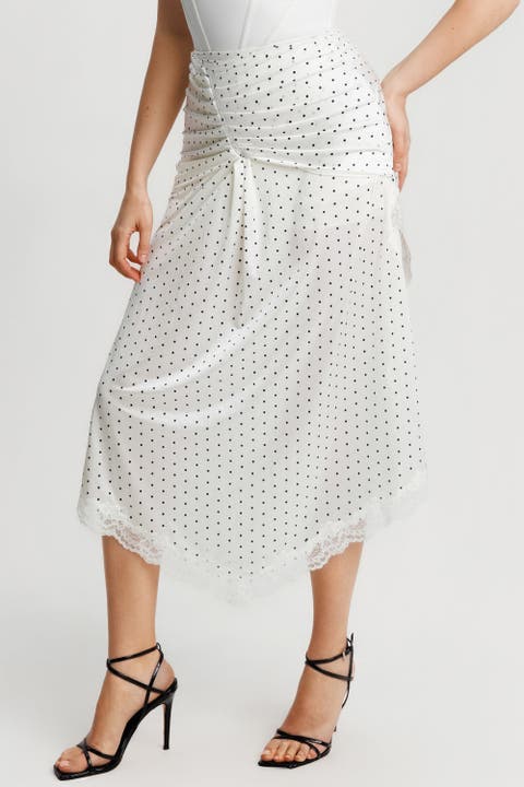 Built In Shapewear Satin Ruched Mermaid Skirt with Lace Trim