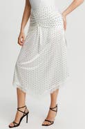 Popilush Built In Shapewear Satin Ruched Mermaid Skirt with Lace Trim