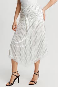 Popilush Built In Shapewear Satin Ruched Mermaid Skirt with Lace Trim