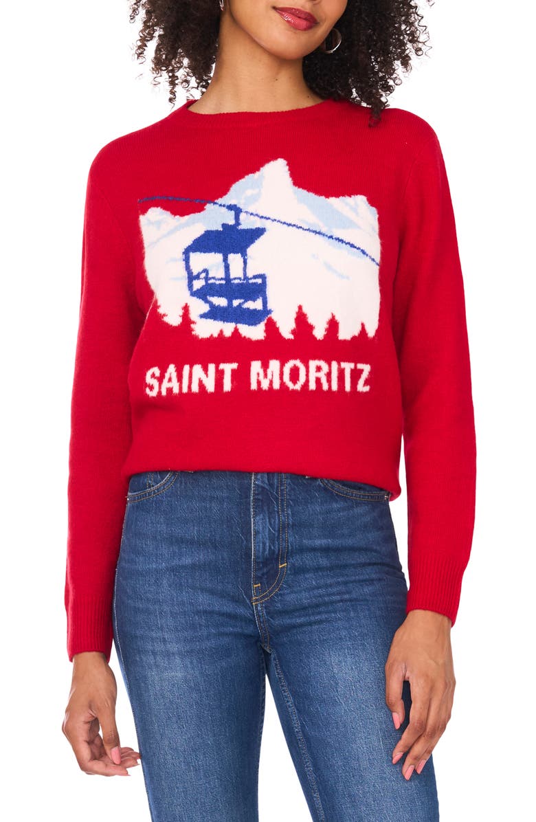 Vince Camuto Saint Moritz Crewneck Sweater, Main, color, Glamour Red
