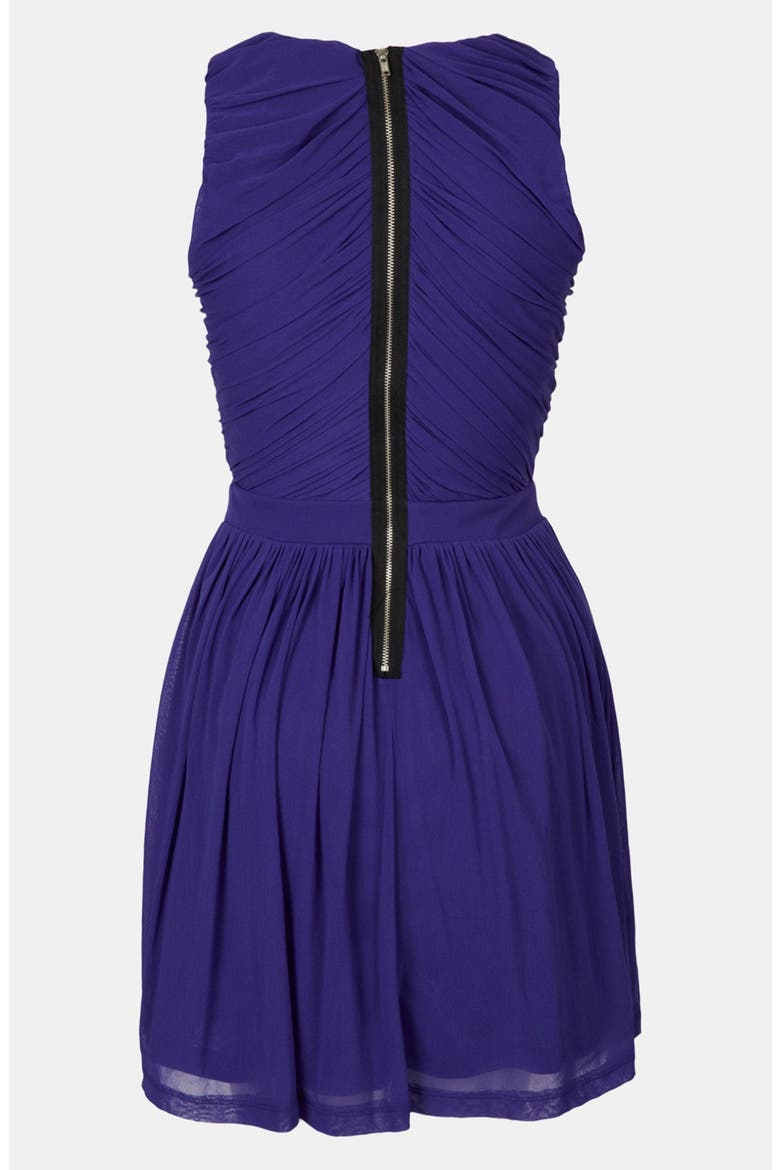 Ruched Wrap Bodice Skater Dress, Alternate, color, BLUE