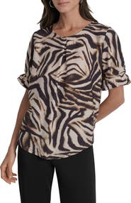 DKNY Abstract Zebra Print Voile Top
