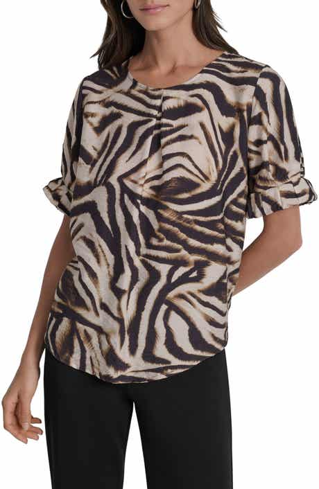 DKNY Abstract Zebra Print Voile Top