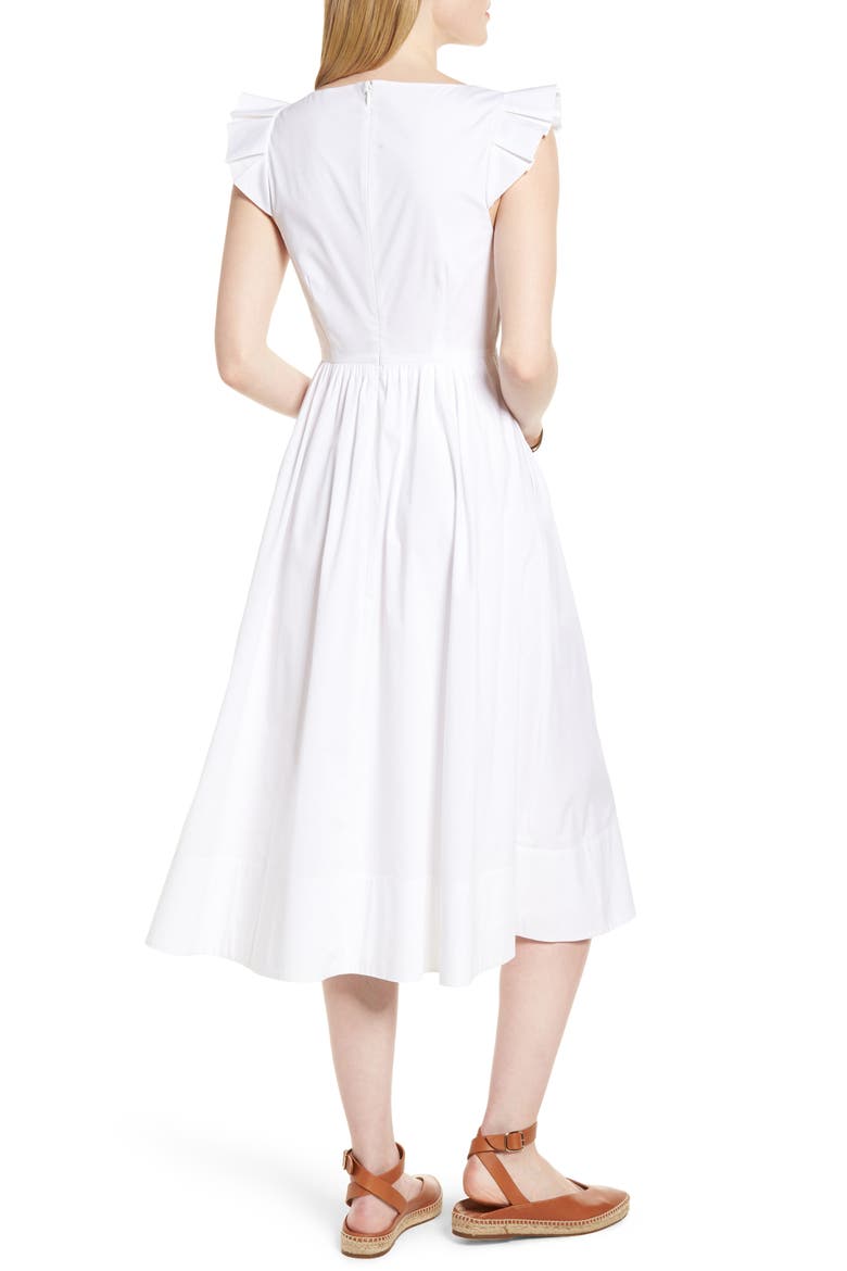 Ruffle Fit & Flare Midi Dress, Alternate, color, WHITE