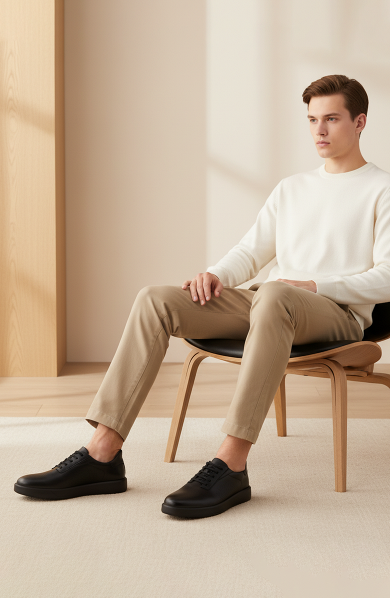 Marc Joseph New York Harbor Road Hands Free Technology Lightweight Leather Perforated Sneaker, Alternate, color, Black Napa Leather/Black Sole