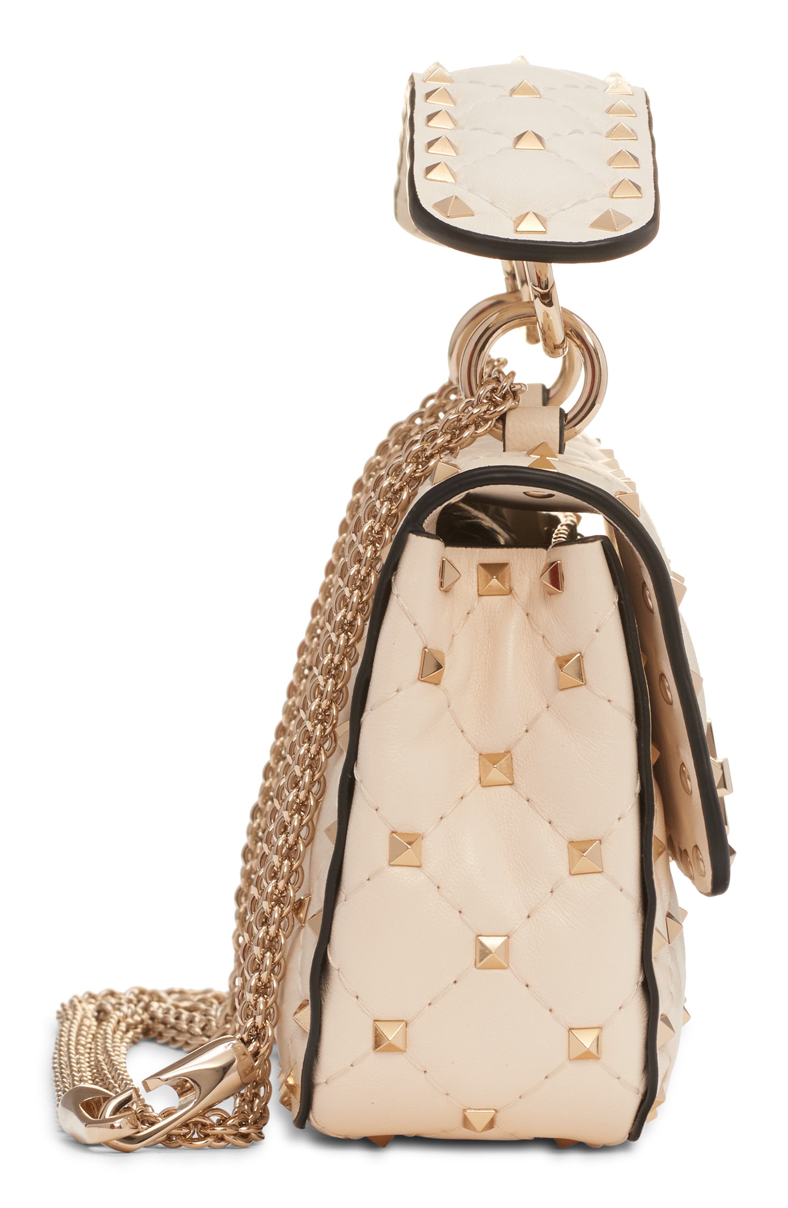 Valentino Garavani Small Rockstud Spike Leather Shoulder Bag, Alternate, color, Light Ivory